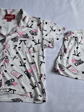Coca Cola White, Pink & Black Short Pajama Set